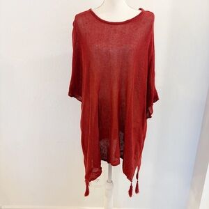 Johnny Was Calme Organic Linen Rust Red Brown Poncho Size M/L